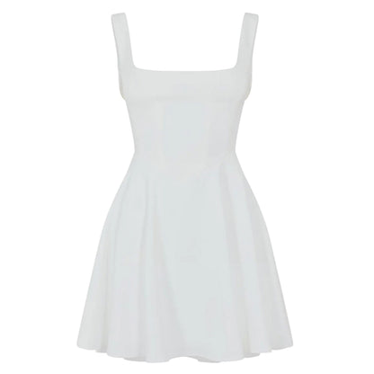 White - Front - Odd Muse Womens-Ladies Square Neck Mini Dress