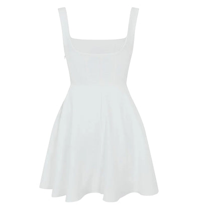 White - Back - Odd Muse Womens-Ladies Square Neck Mini Dress