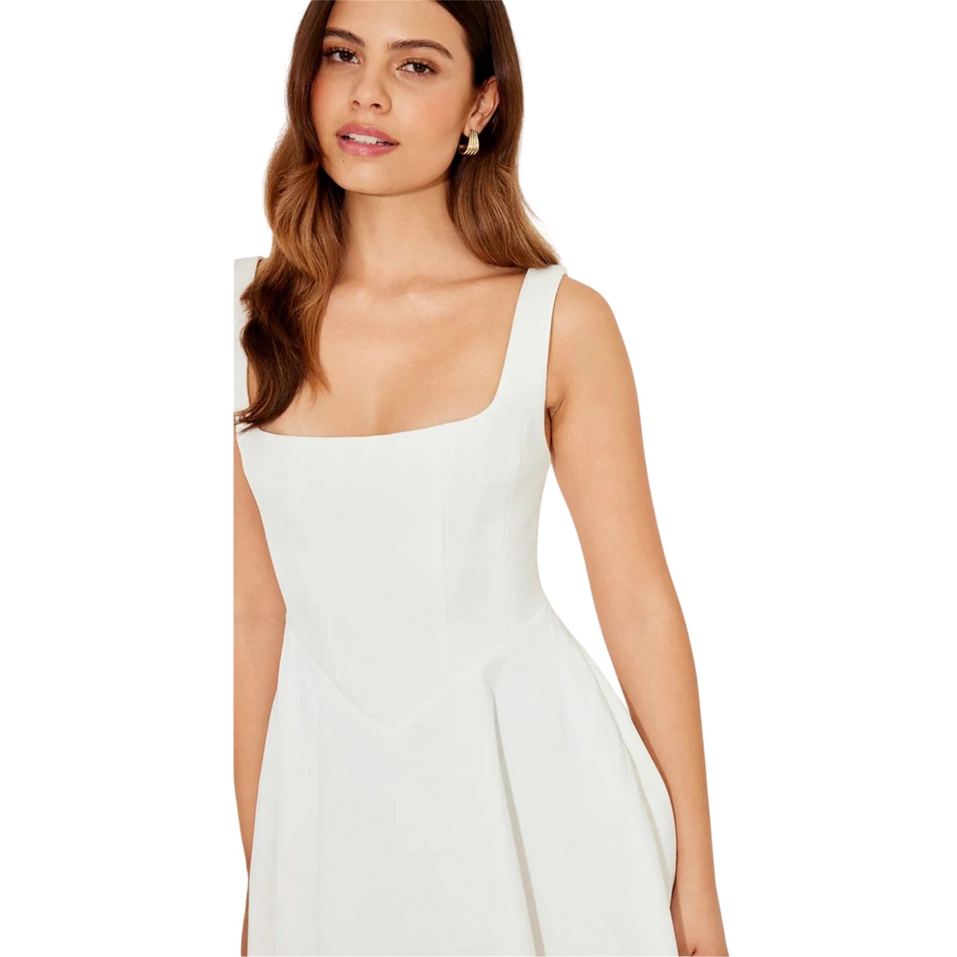 White - Side - Odd Muse Womens-Ladies Square Neck Mini Dress