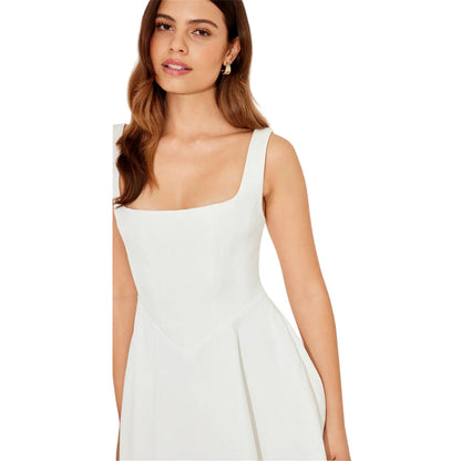 White - Side - Odd Muse Womens-Ladies Square Neck Mini Dress