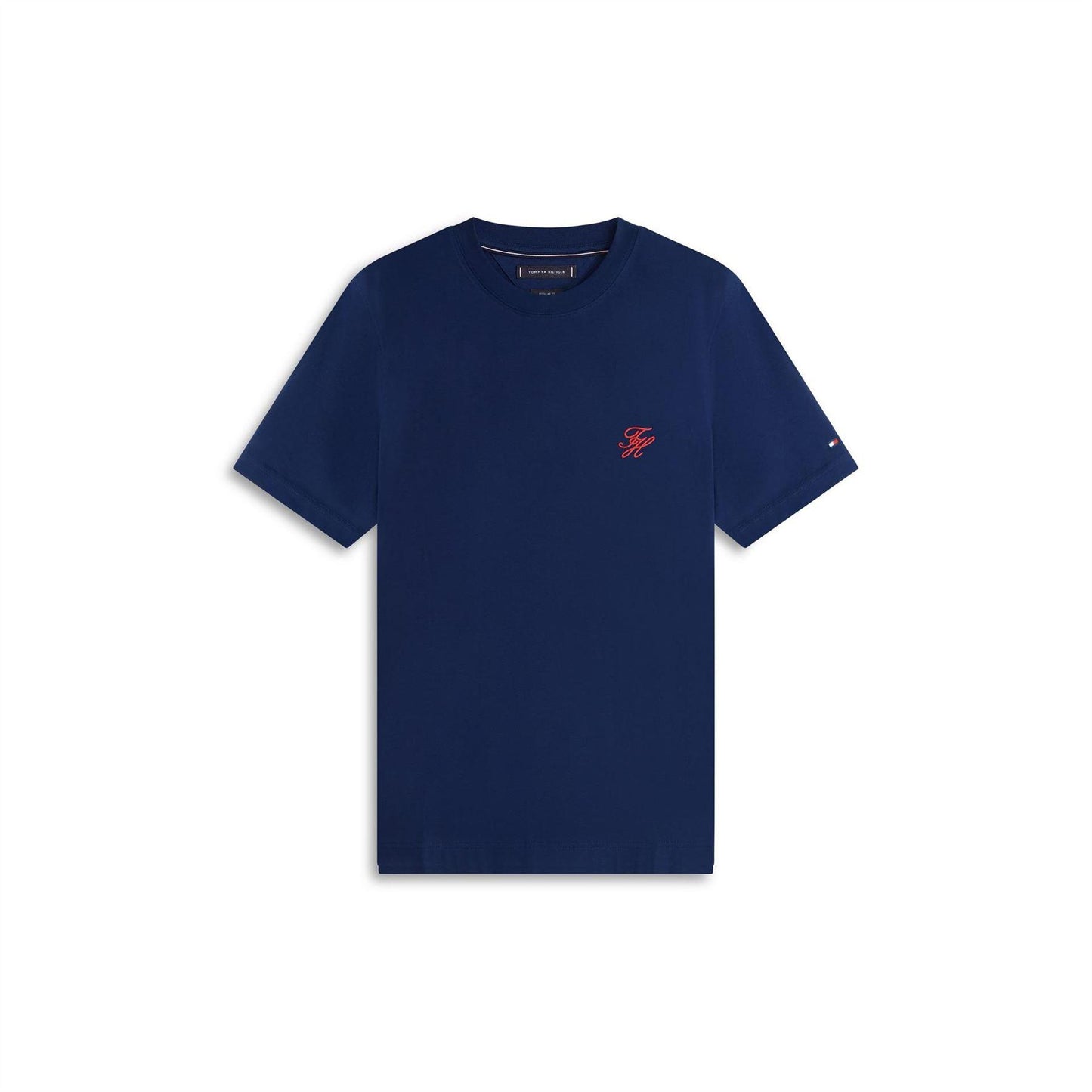 Navy - Front - Tommy Hilfiger Mens Script Logo Regular T-Shirt