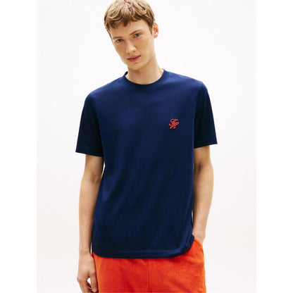 Navy - Back - Tommy Hilfiger Mens Script Logo Regular T-Shirt