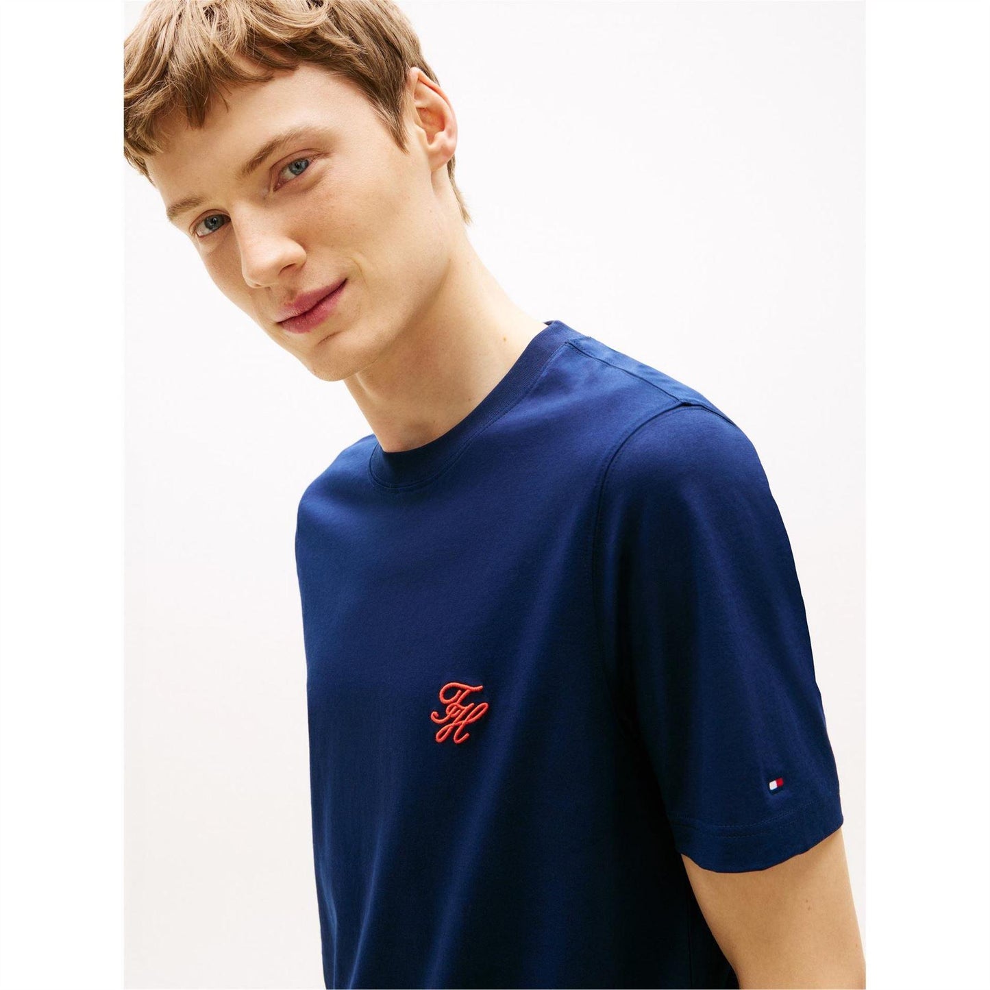 Navy - Side - Tommy Hilfiger Mens Script Logo Regular T-Shirt