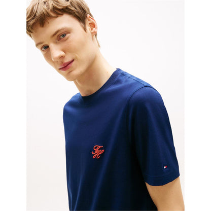 Navy - Side - Tommy Hilfiger Mens Script Logo Regular T-Shirt