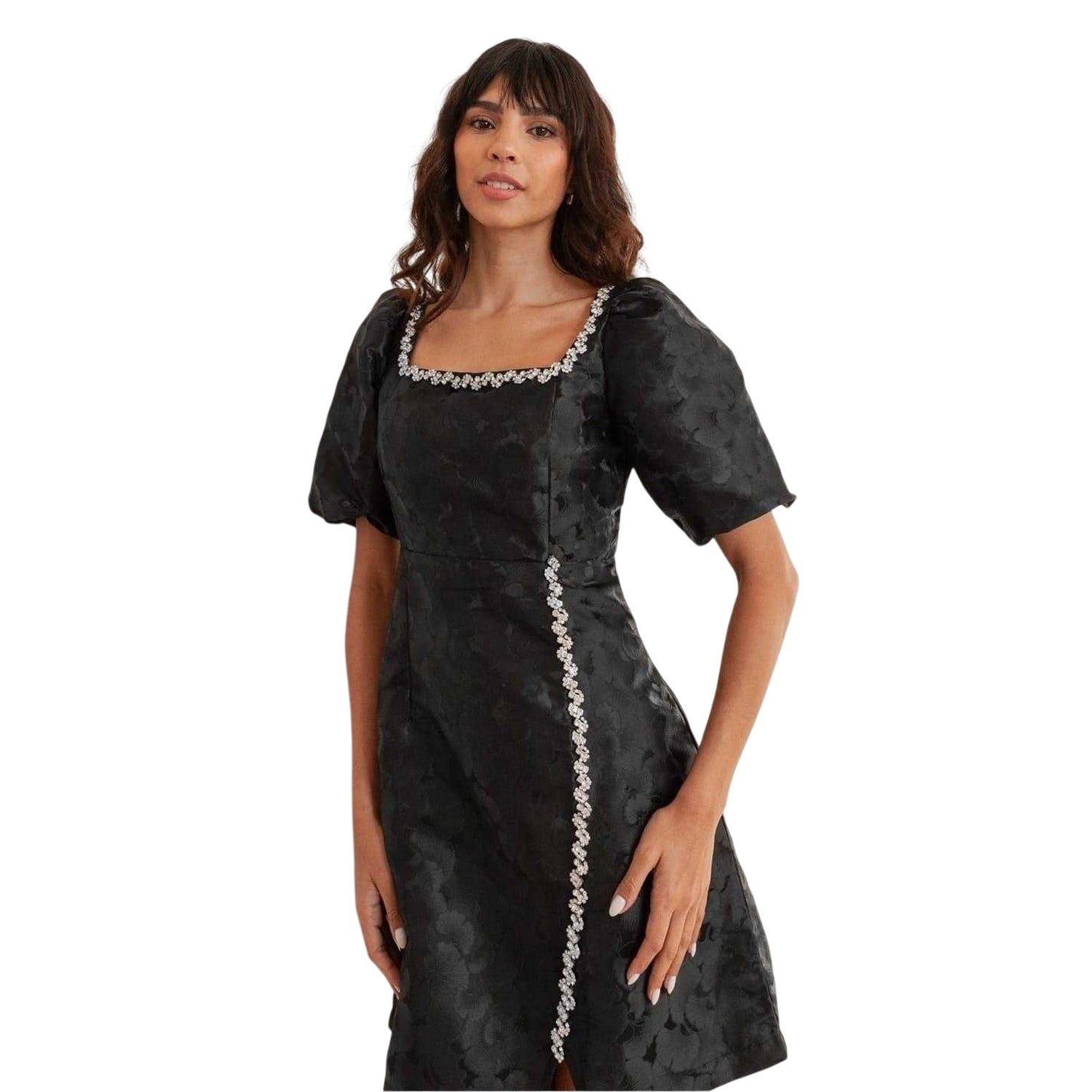 Black - Side - Lovedrobe Womens-Ladies Jacquard Party Shift Dress