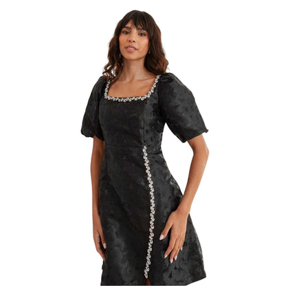 Black - Side - Lovedrobe Womens-Ladies Jacquard Party Shift Dress