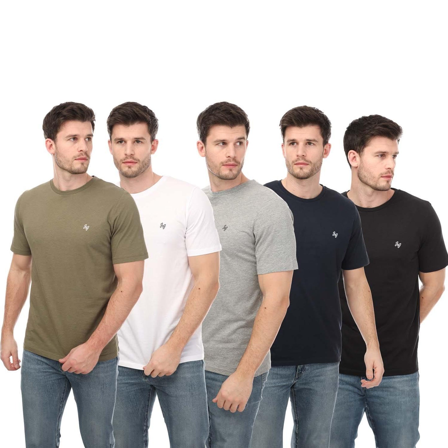 Multicoloured - Front - Jack And Jones Mens Joseph Crew Neck T-Shirt (Pack of 5)