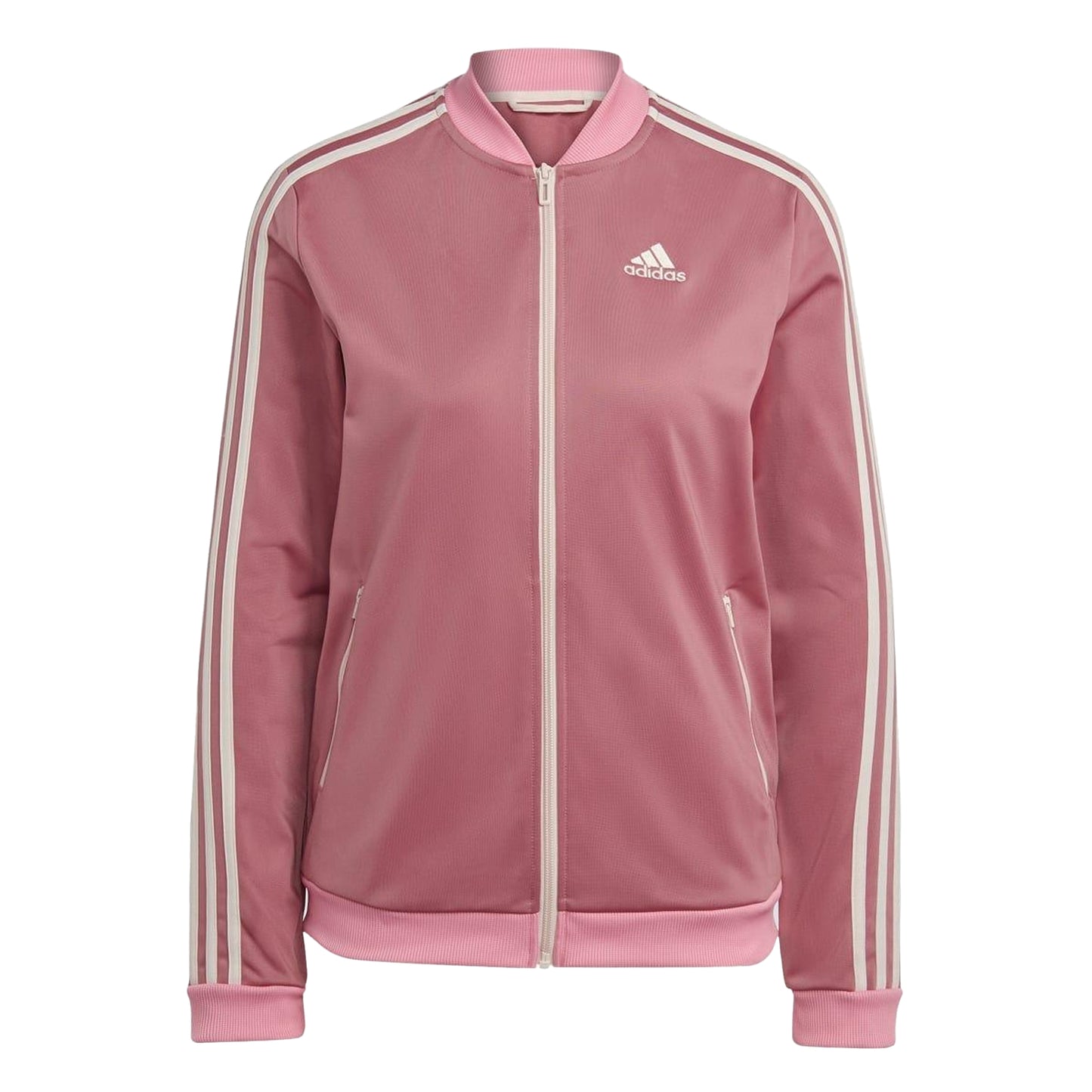 Pink - Back - Adidas Womens-Ladies Essentials Striped Tracksuit