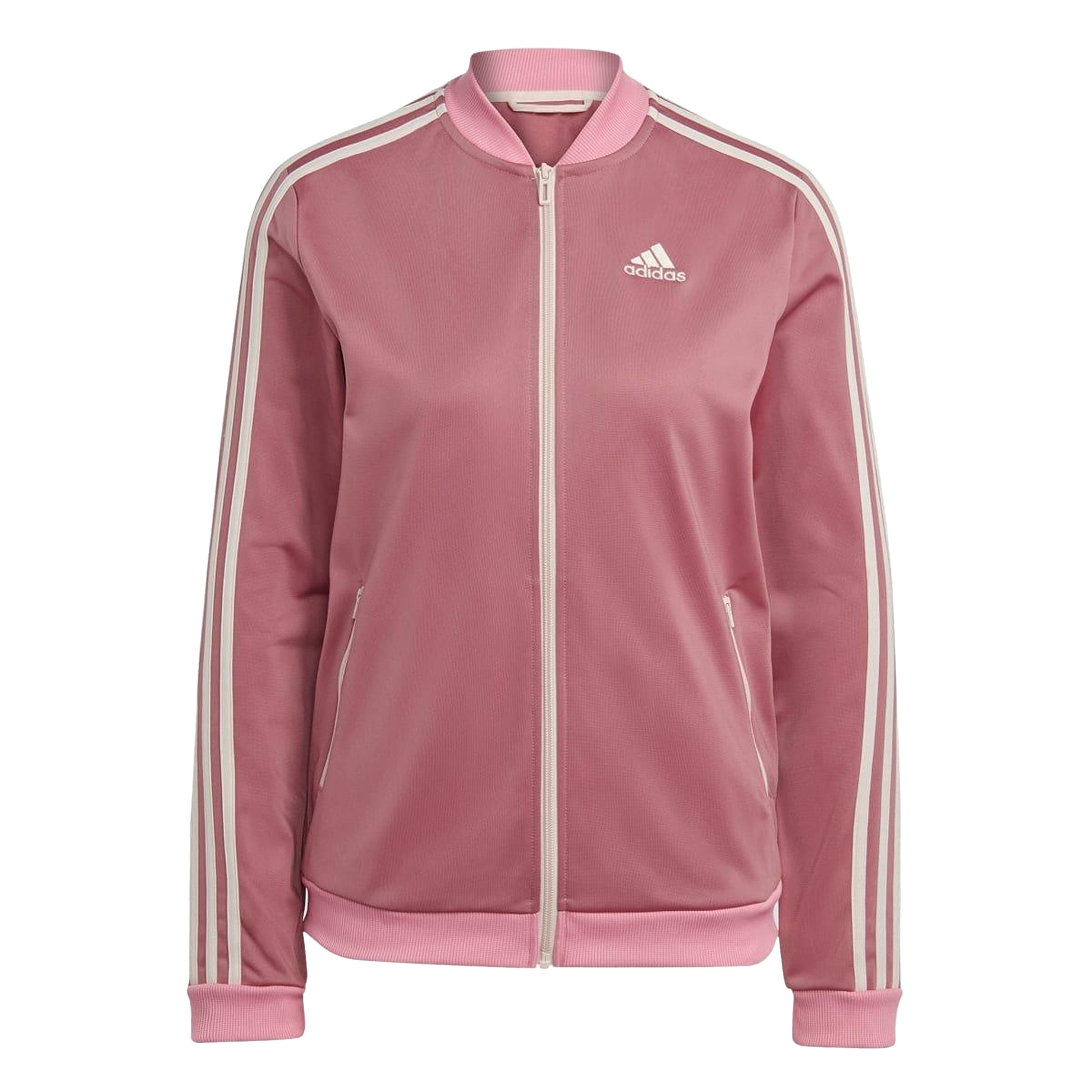 Pink - Back - Adidas Womens-Ladies Essentials Striped Tracksuit
