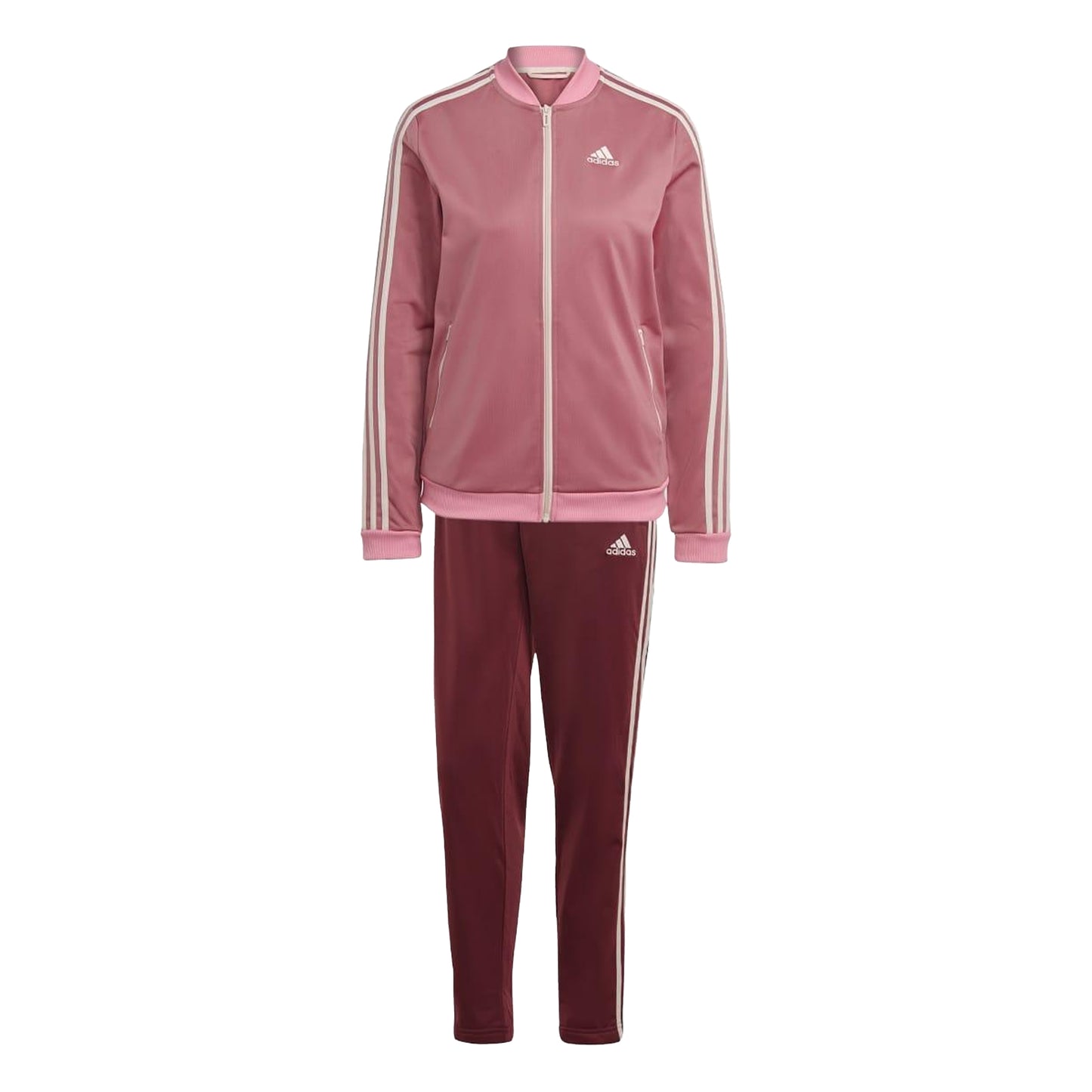 Pink - Front - Adidas Womens-Ladies Essentials Striped Tracksuit