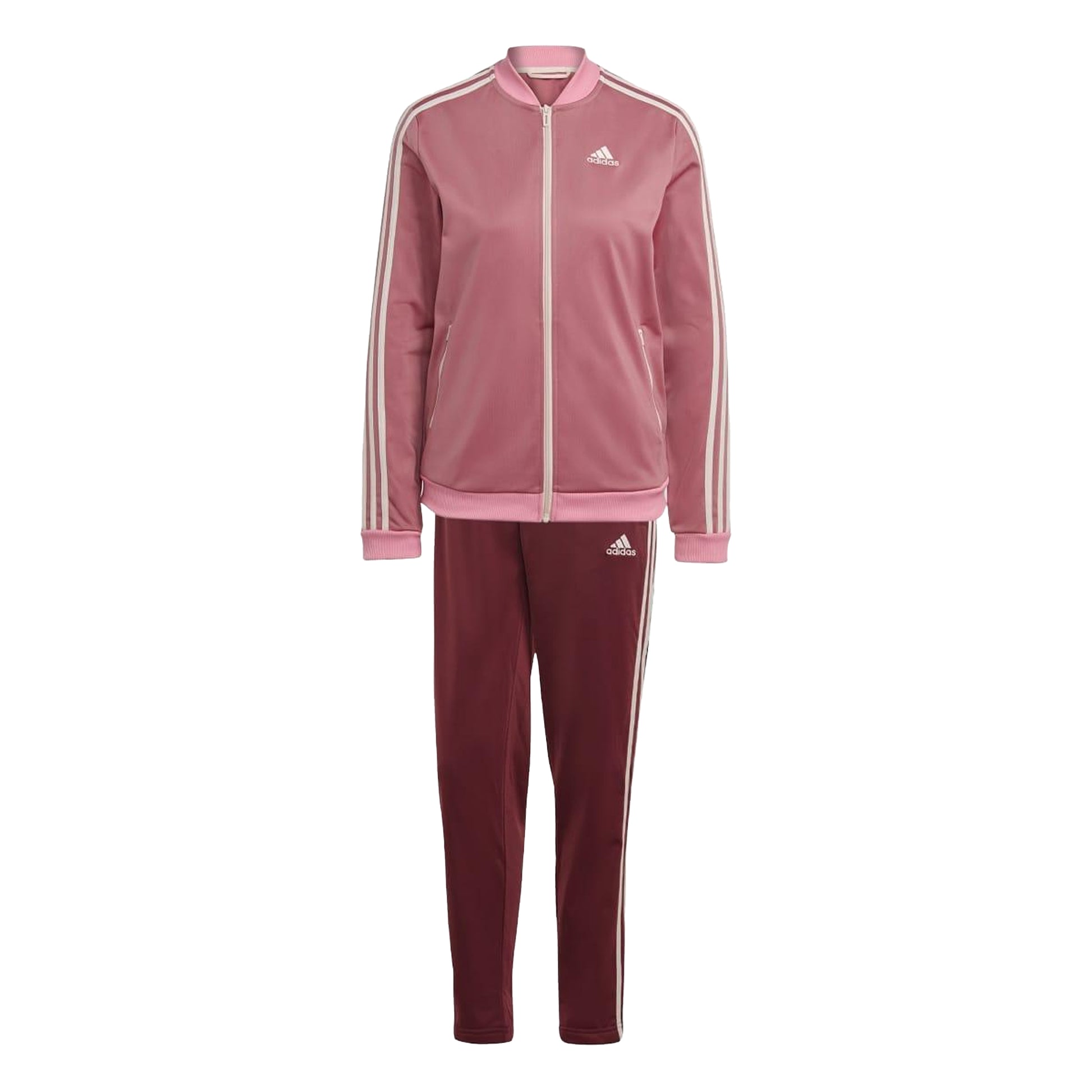 Pink - Front - Adidas Womens-Ladies Essentials Striped Tracksuit