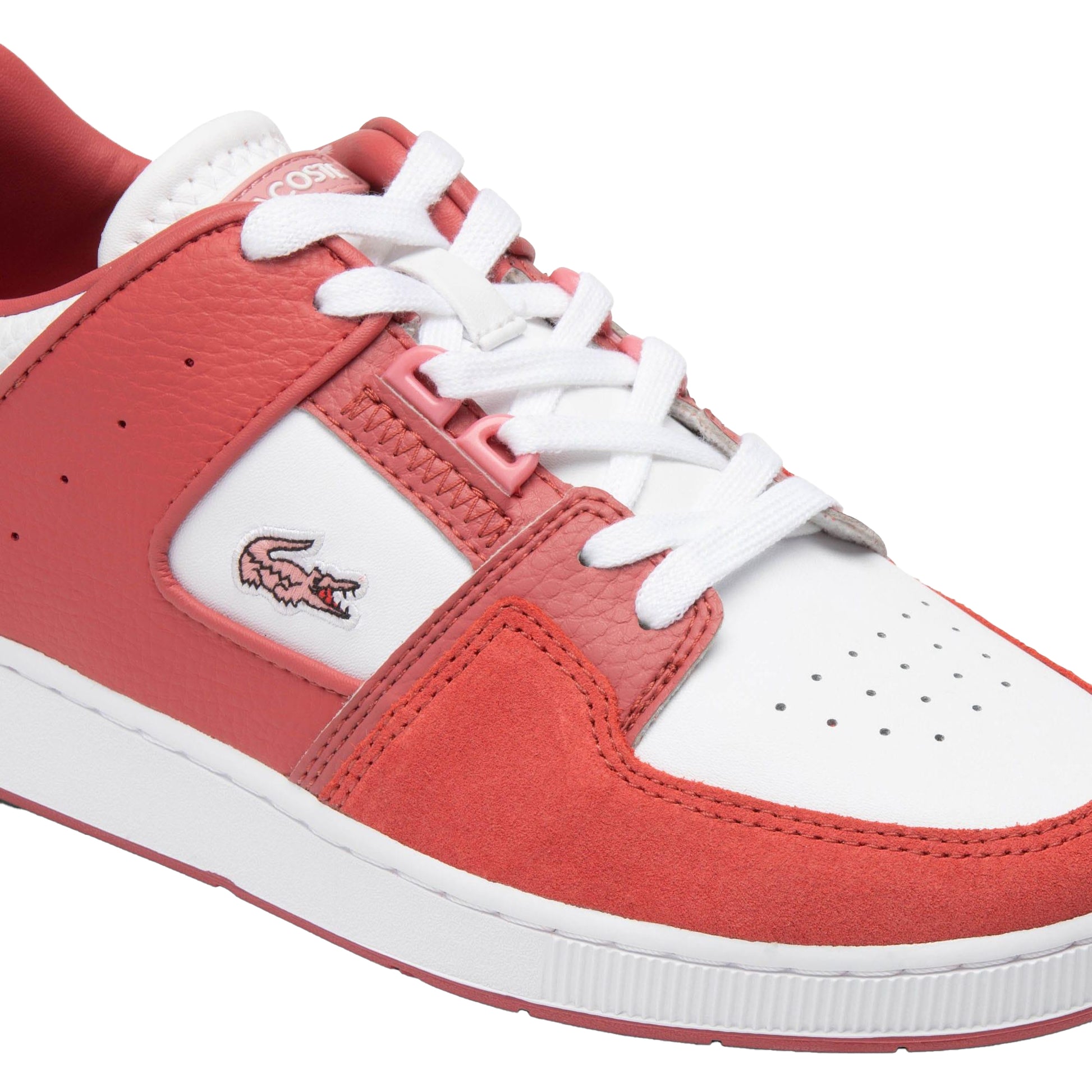 Pink-White - Pack Shot - Lacoste Womens-Ladies Court Cage Leather Trainers