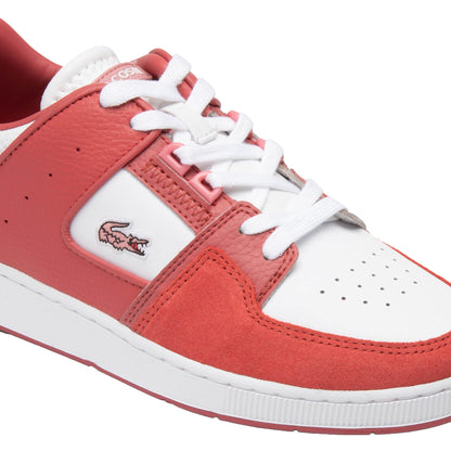 Pink-White - Pack Shot - Lacoste Womens-Ladies Court Cage Leather Trainers