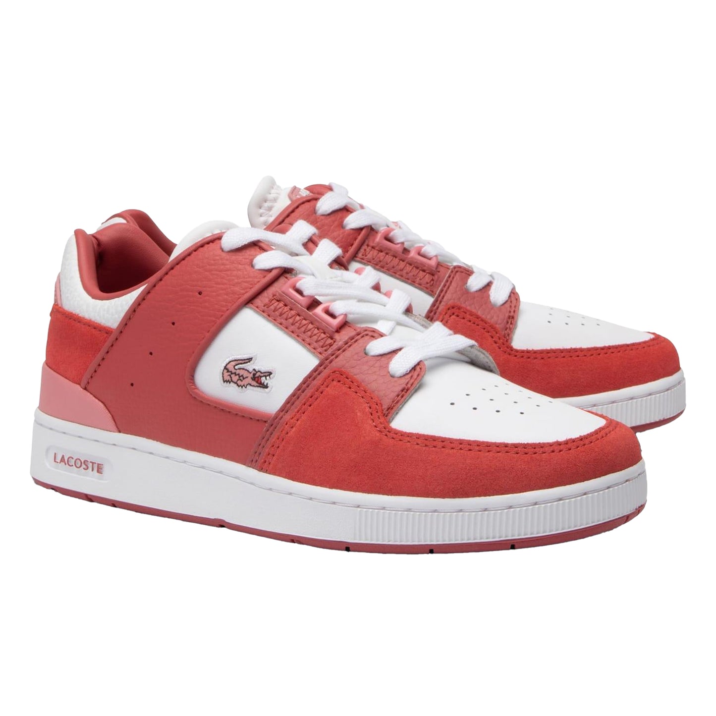 Pink-White - Front - Lacoste Womens-Ladies Court Cage Leather Trainers