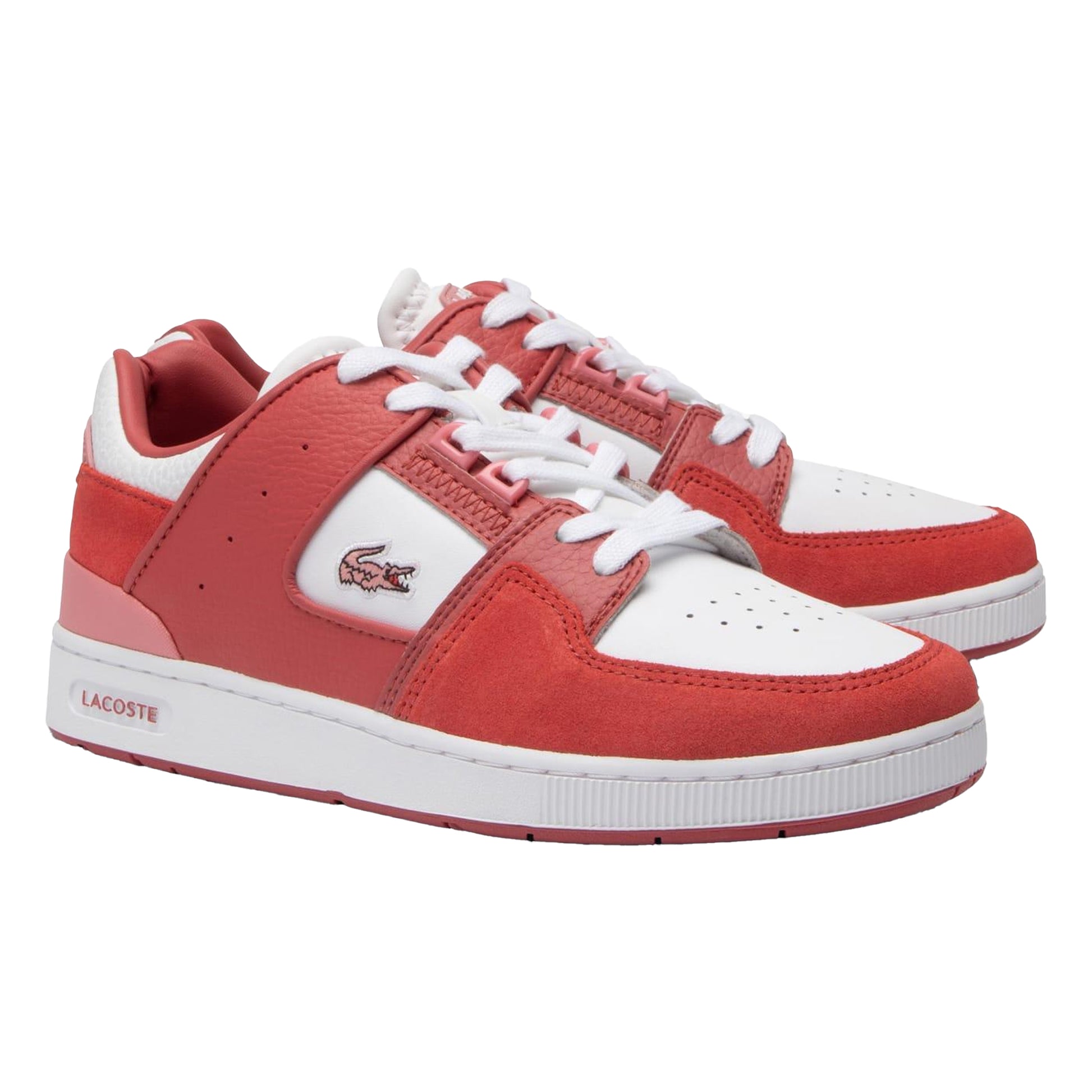Pink-White - Front - Lacoste Womens-Ladies Court Cage Leather Trainers