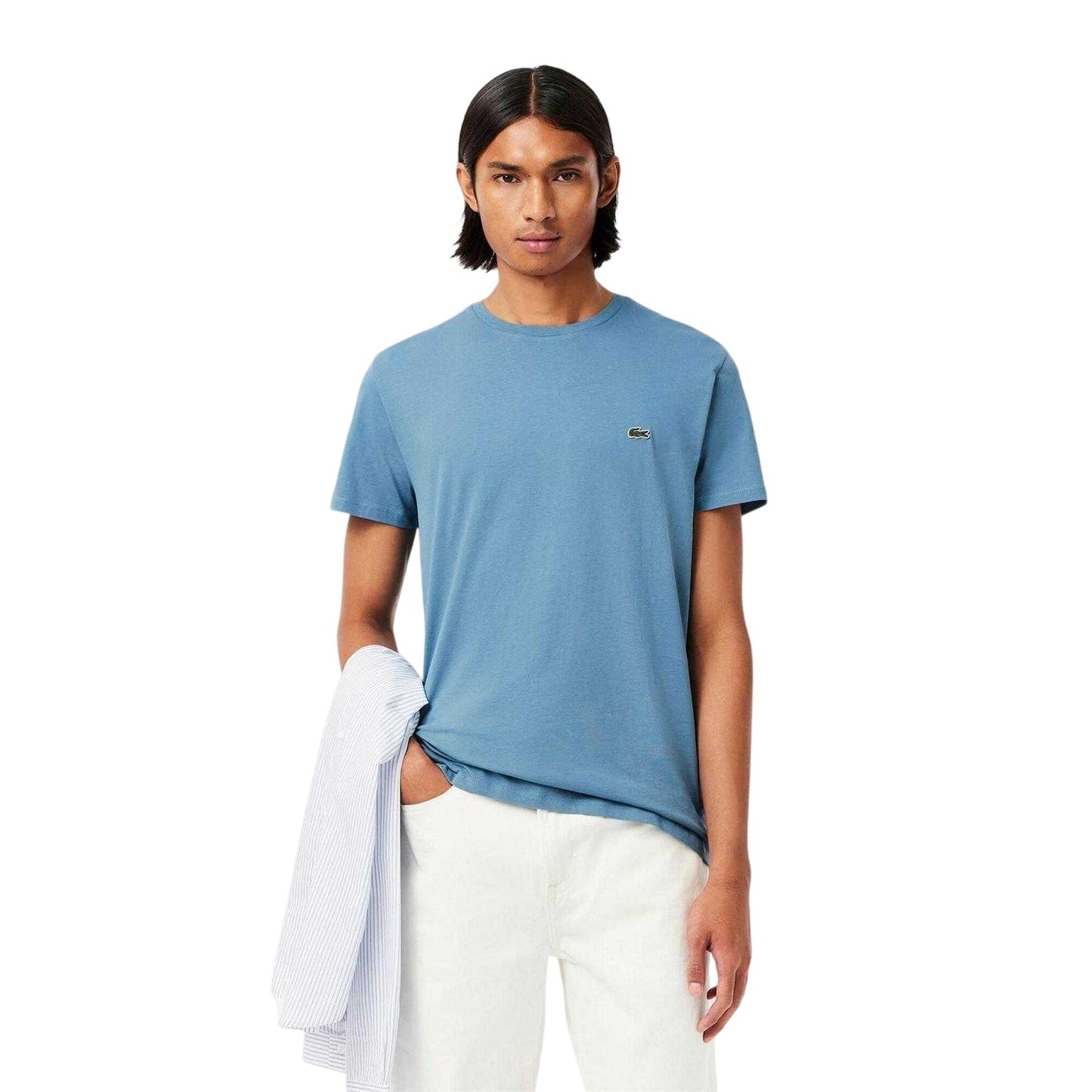 Blue - Side - Lacoste Mens Embroidered Pima Cotton T-Shirt