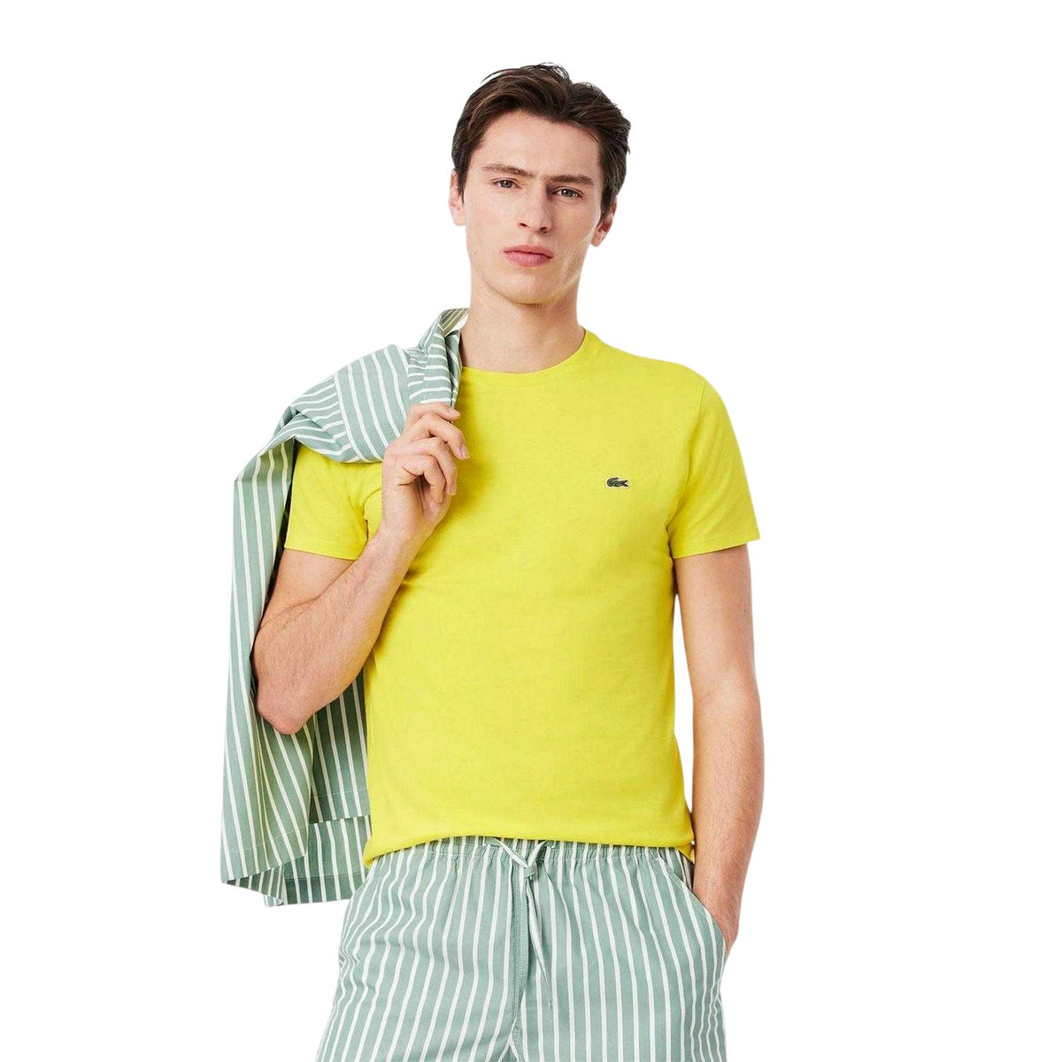 Yellow - Side - Lacoste Mens Embroidered Pima Cotton T-Shirt