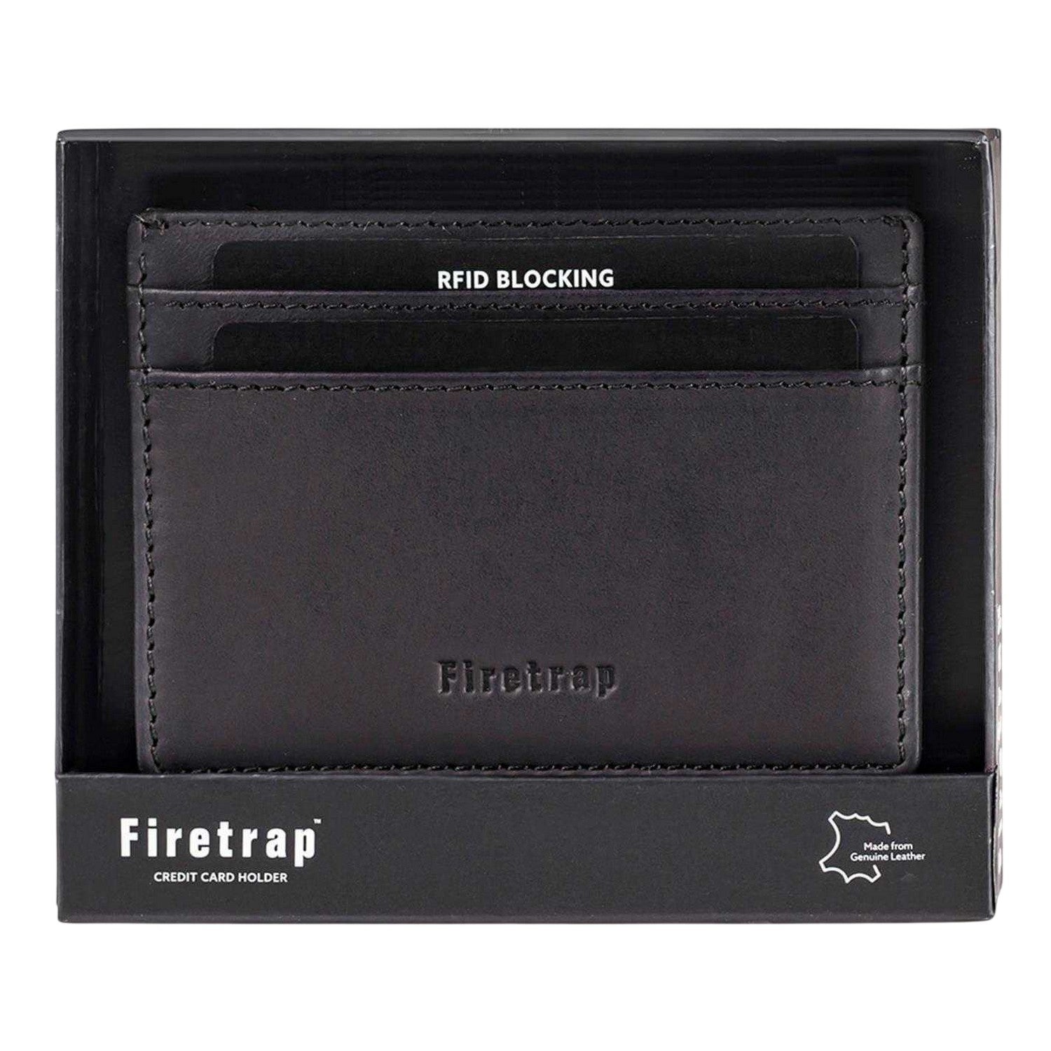 Black - Front - Firetrap Leather Card Holder
