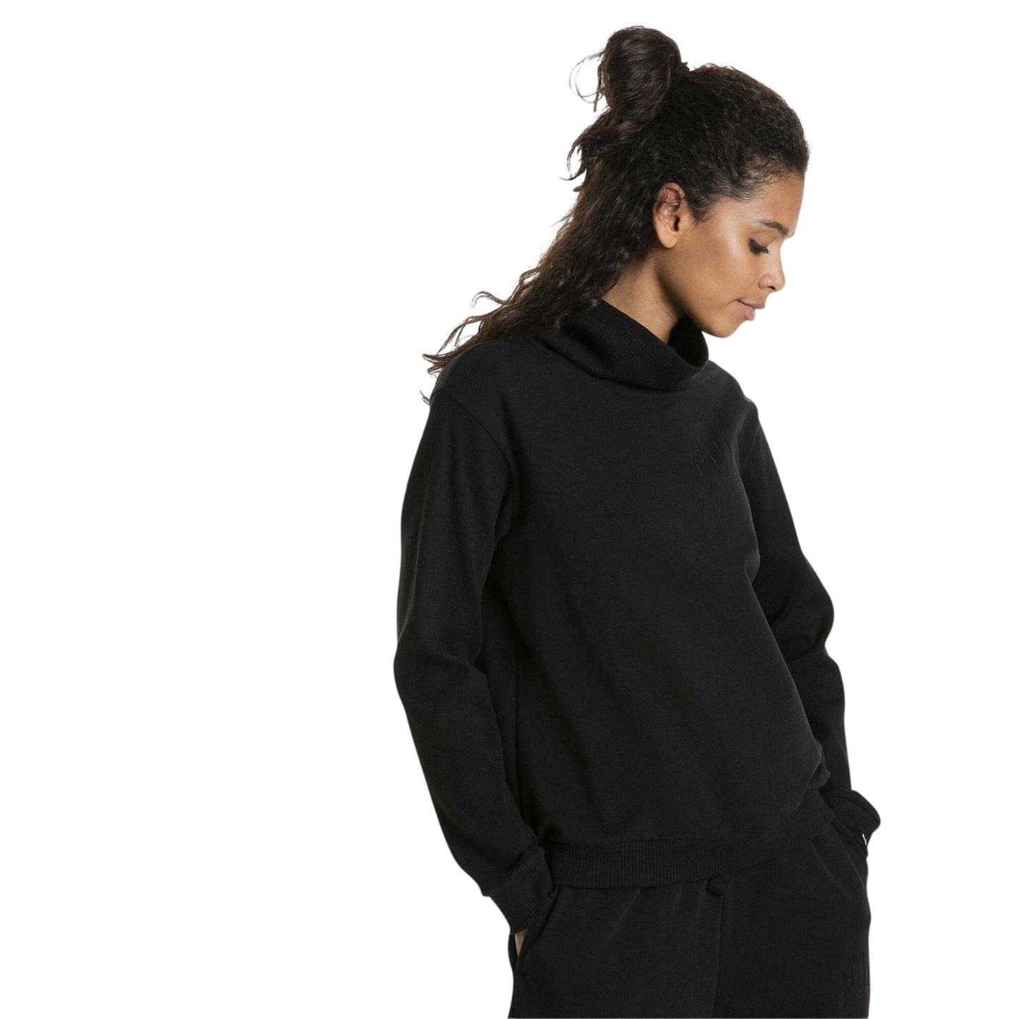 Black - Side - Puma Womens-Ladies Fusion Logo Turtle Neck Sweatshirt