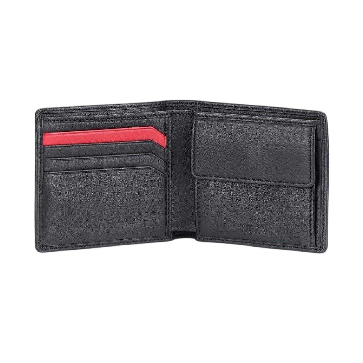Black-Red - Back - Hugo Subway Bi-Fold Leather Card Wallet