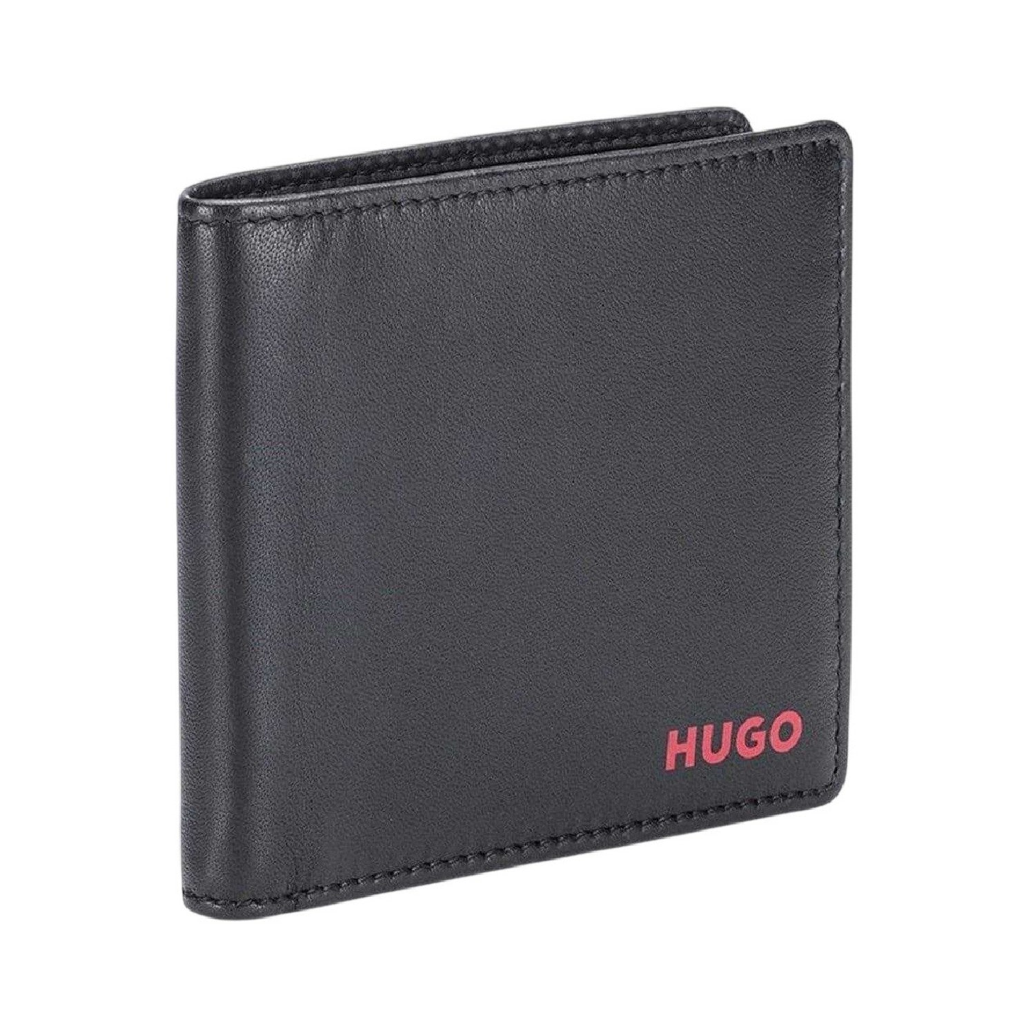 Black-Red - Side - Hugo Subway Bi-Fold Leather Card Wallet
