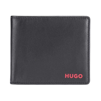Black-Red - Front - Hugo Subway Bi-Fold Leather Card Wallet