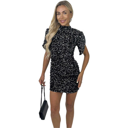 Silver - Side - AX Paris Womens-Ladies Tulip Sequin Velvet Mini Dress