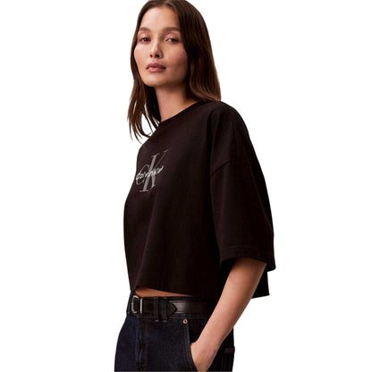 Black - Lifestyle - Calvin Klein Womens-Ladies Oversized Crop T-Shirt