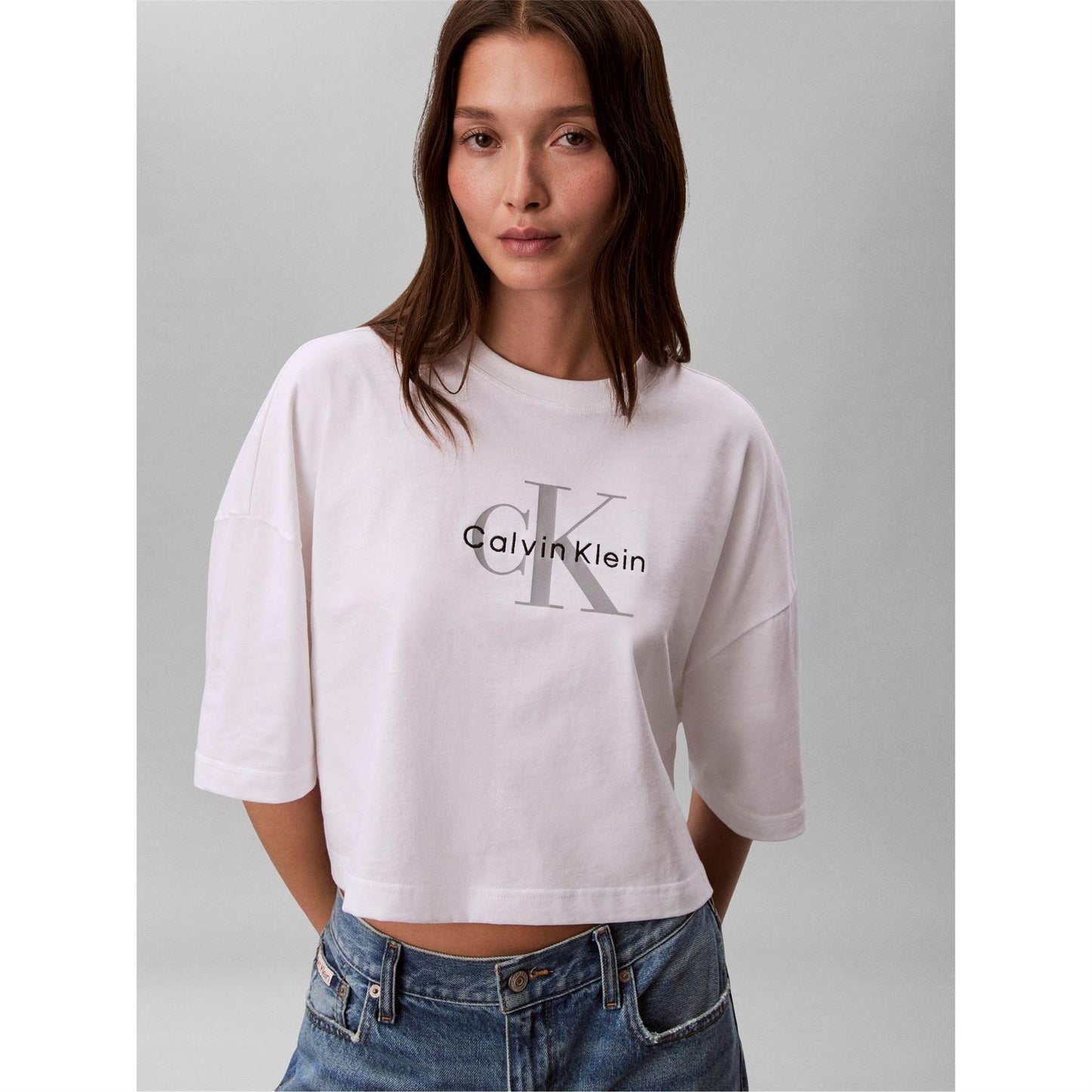 Bright White - Back - Calvin Klein Womens-Ladies Oversized Crop T-Shirt