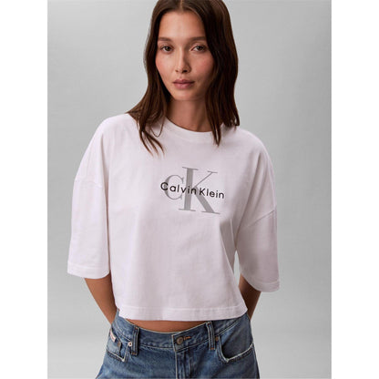 Bright White - Back - Calvin Klein Womens-Ladies Oversized Crop T-Shirt