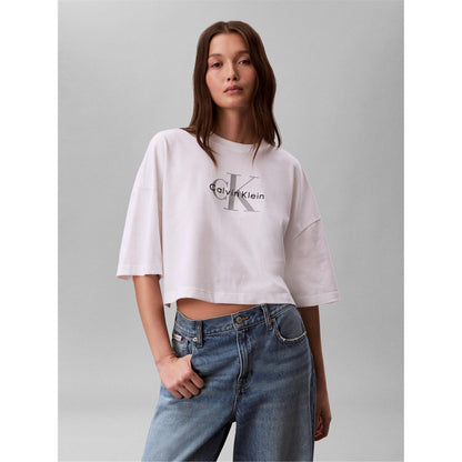 Bright White - Side - Calvin Klein Womens-Ladies Oversized Crop T-Shirt