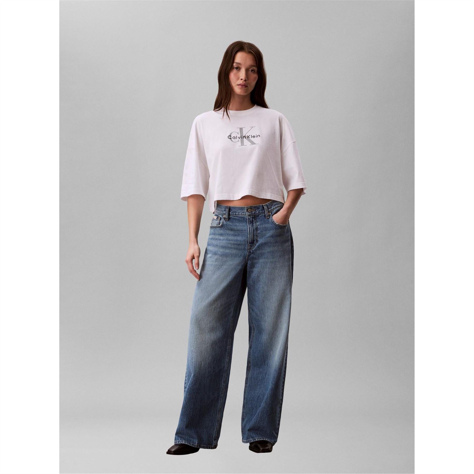 Bright White - Lifestyle - Calvin Klein Womens-Ladies Oversized Crop T-Shirt
