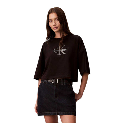 Black - Front - Calvin Klein Womens-Ladies Oversized Crop T-Shirt