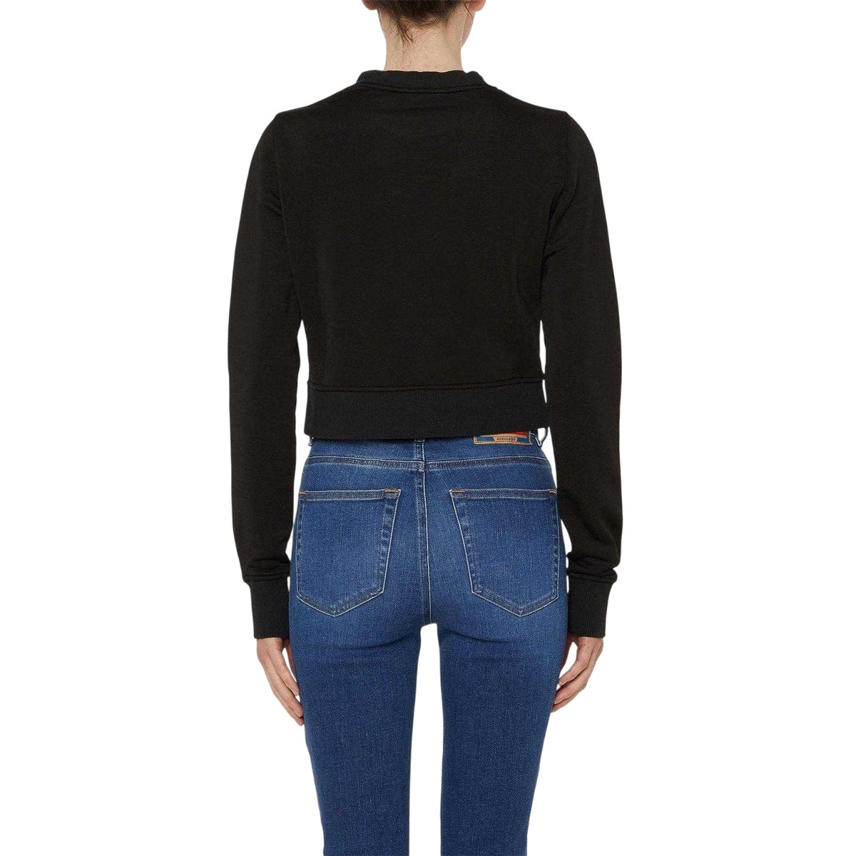 Black - Back - Diesel Womens-Ladies Embroidered Logo Slim Crop Sweatshirt