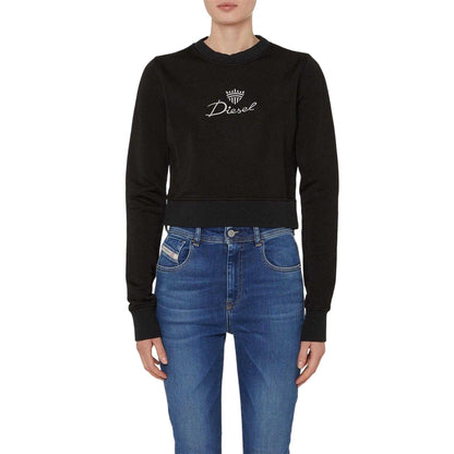 Black - Side - Diesel Womens-Ladies Embroidered Logo Slim Crop Sweatshirt