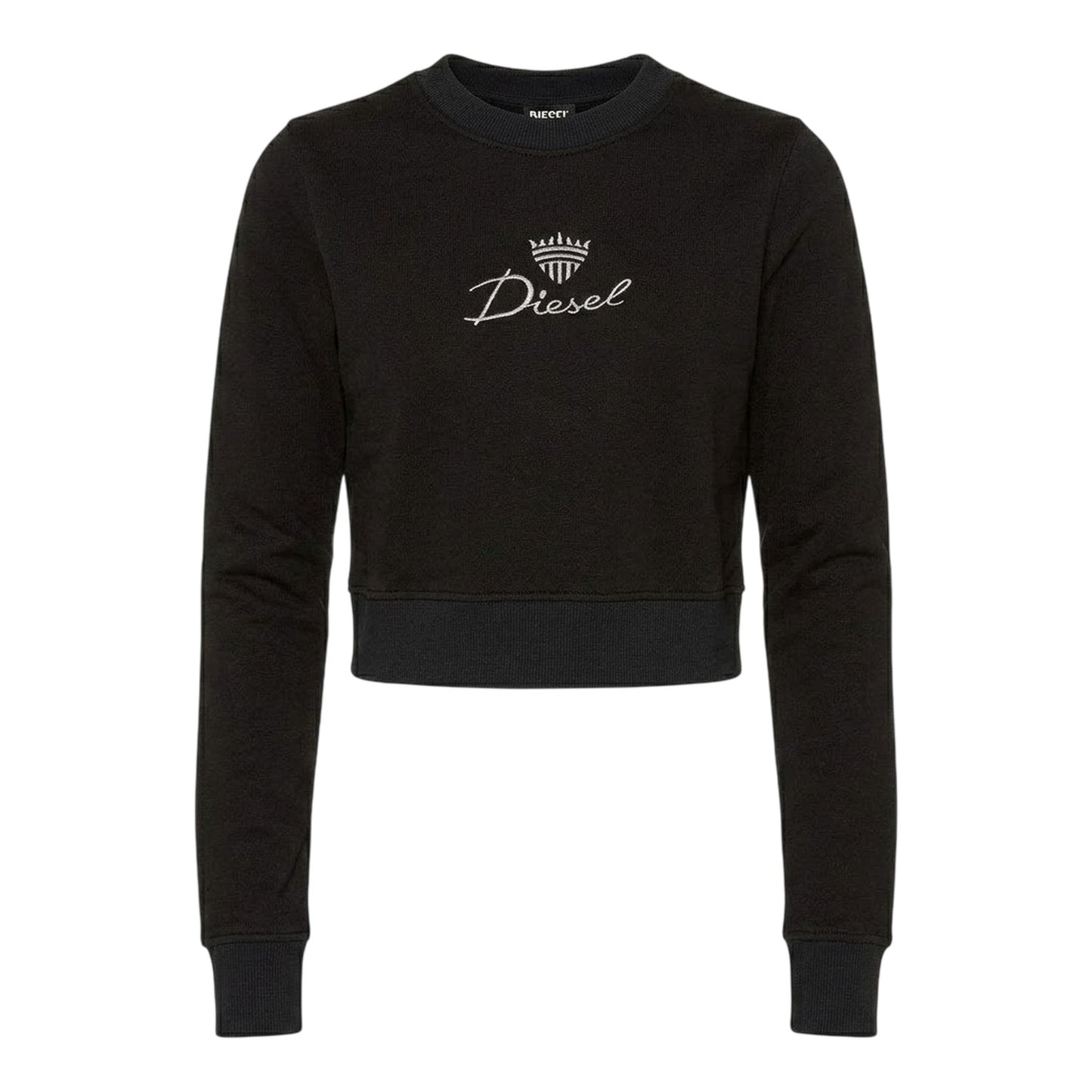 Black - Front - Diesel Womens-Ladies Embroidered Logo Slim Crop Sweatshirt