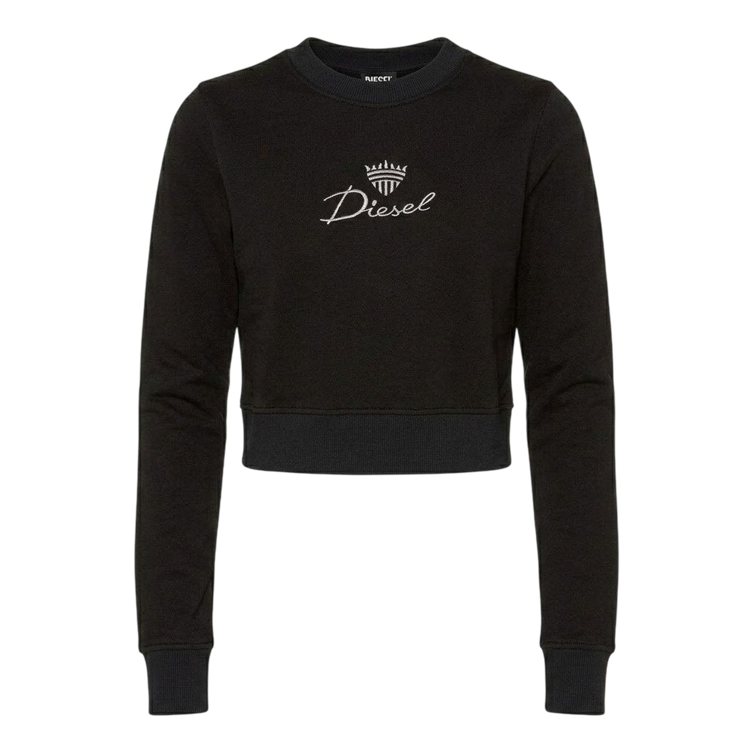 Black - Front - Diesel Womens-Ladies Embroidered Logo Slim Crop Sweatshirt