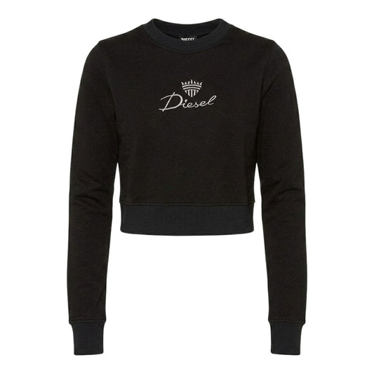 Black - Front - Diesel Womens-Ladies Embroidered Logo Slim Crop Sweatshirt