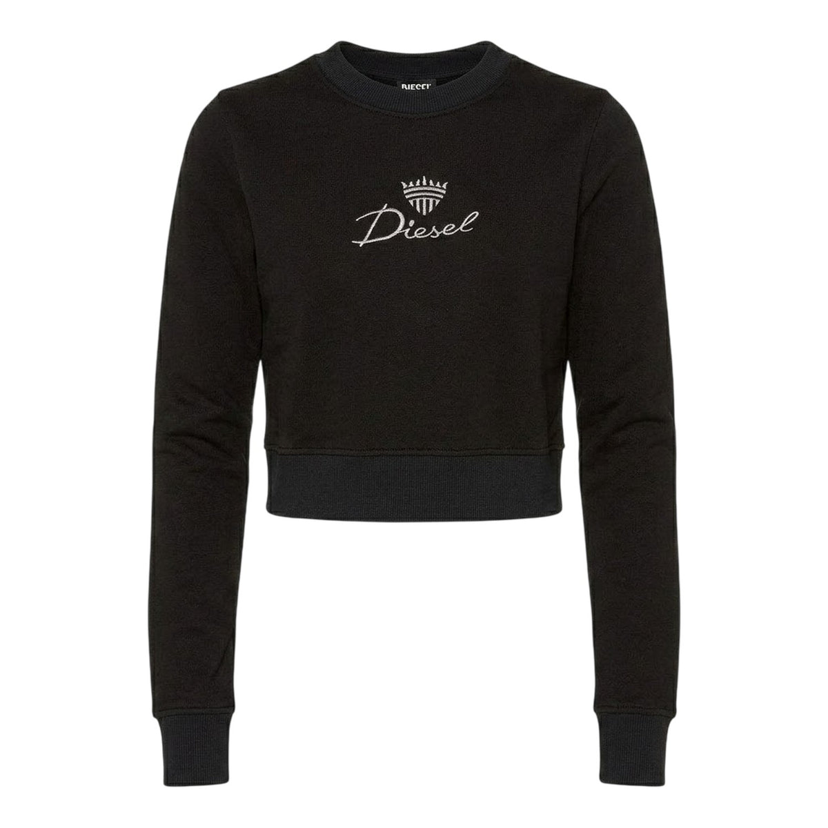 Black - Front - Diesel Womens-Ladies Embroidered Logo Slim Crop Sweatshirt