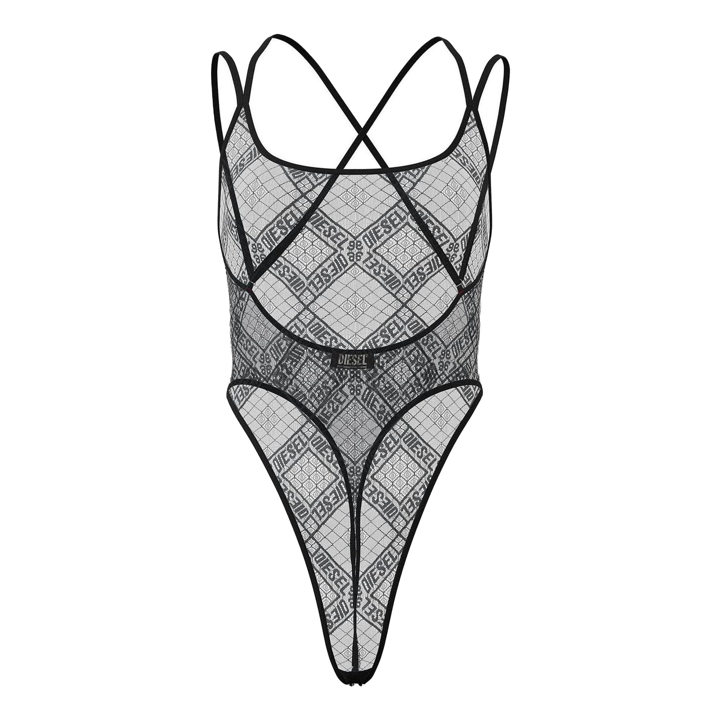 Black - Back - Diesel Womens-Ladies Brita All Over Logo Sheer Bodysuit