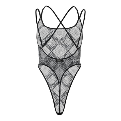 Black - Back - Diesel Womens-Ladies Brita All Over Logo Sheer Bodysuit