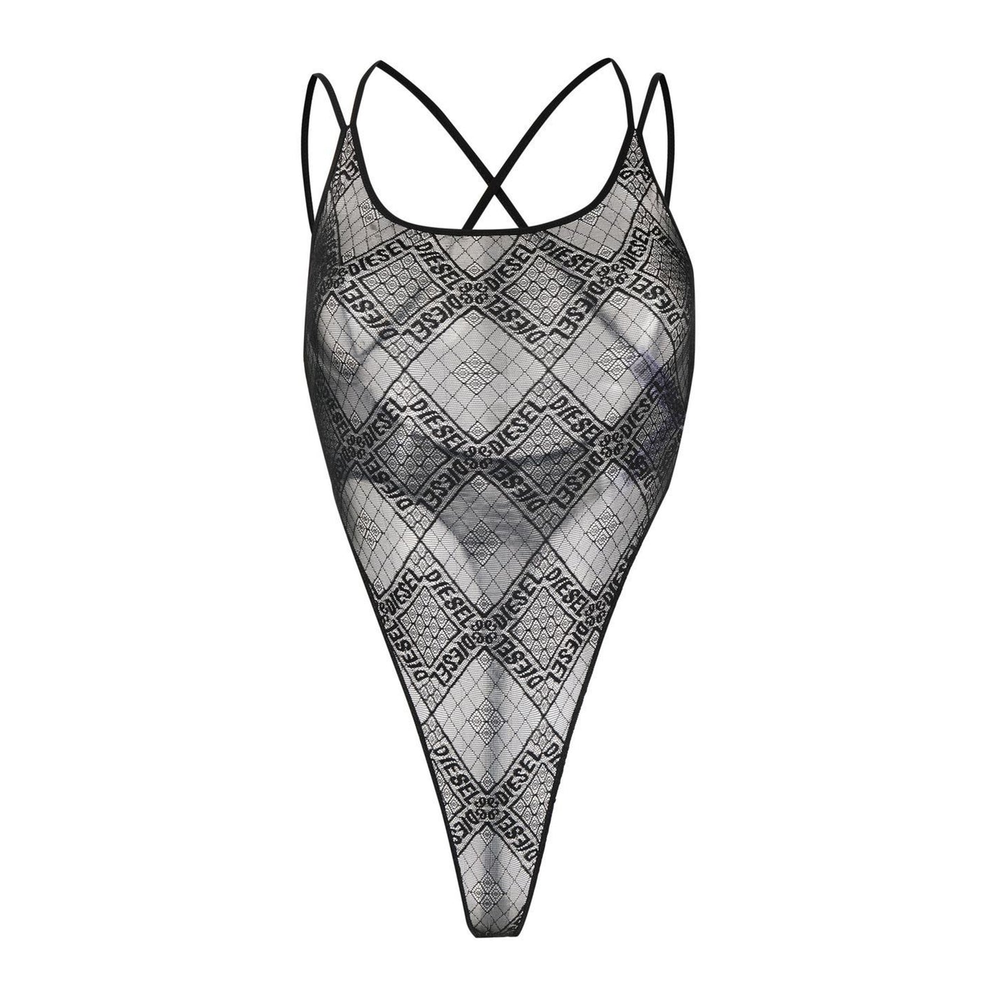Black - Front - Diesel Womens-Ladies Brita All Over Logo Sheer Bodysuit
