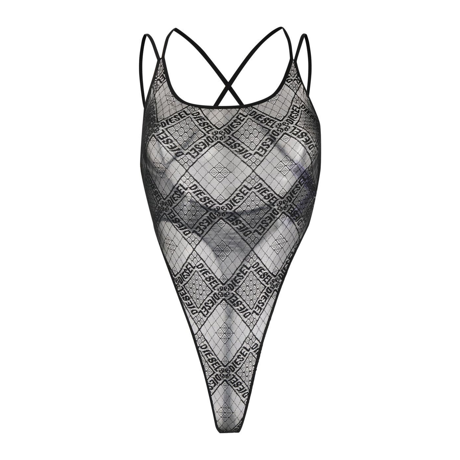Black - Front - Diesel Womens-Ladies Brita All Over Logo Sheer Bodysuit