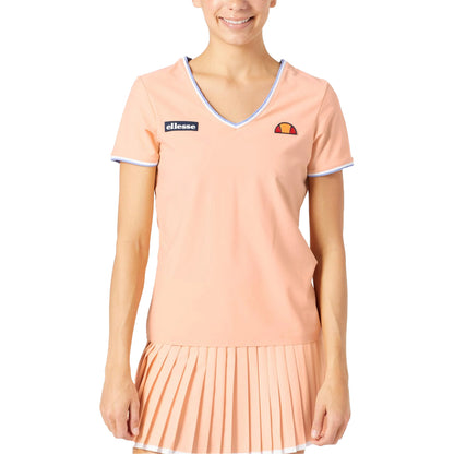 Light Orange - Side - Ellesse Womens-Ladies V Neck T-Shirt
