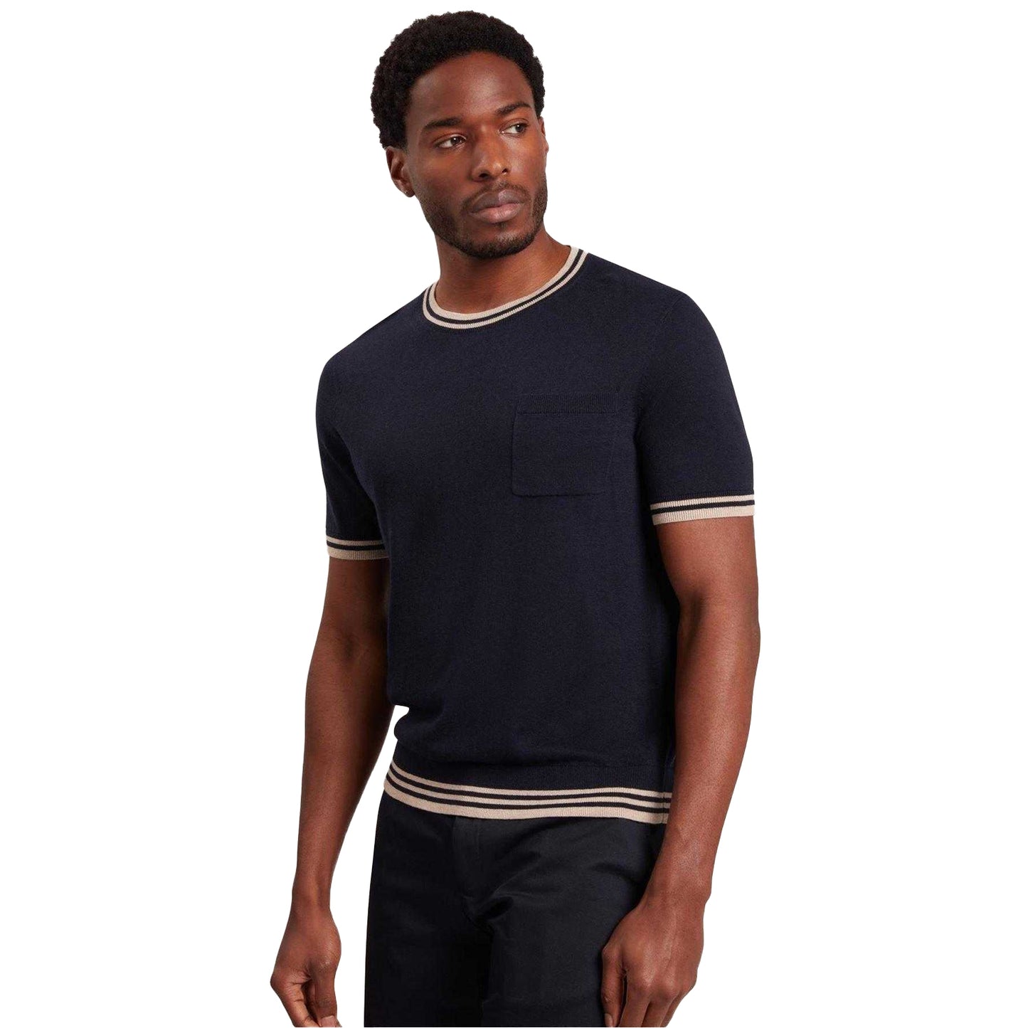Navy - Lifestyle - Ted Baker Mens Tipped Merino Wool Pocket Regular T-Shirt