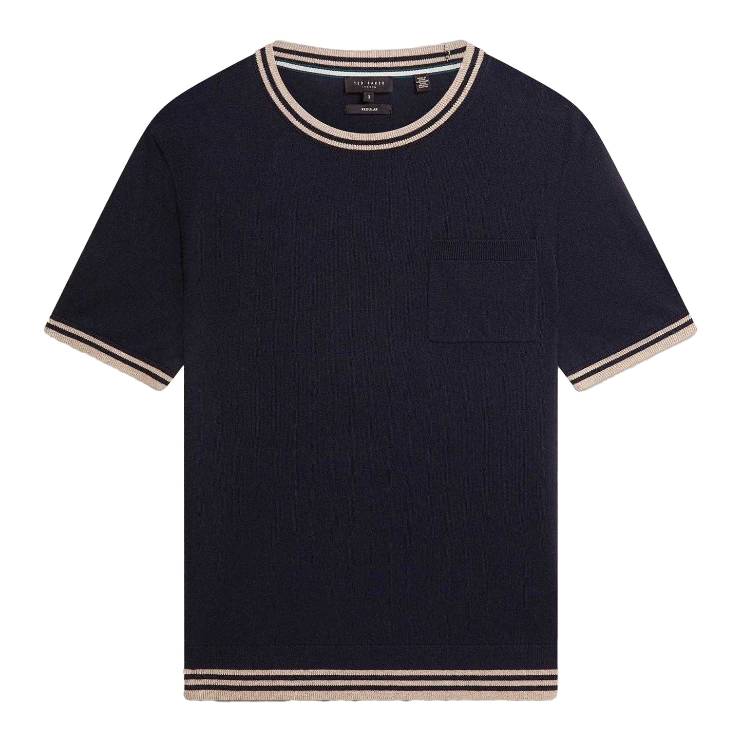 Navy - Front - Ted Baker Mens Tipped Merino Wool Pocket Regular T-Shirt