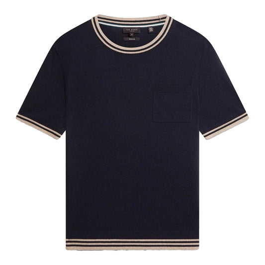 Navy - Front - Ted Baker Mens Tipped Merino Wool Pocket Regular T-Shirt