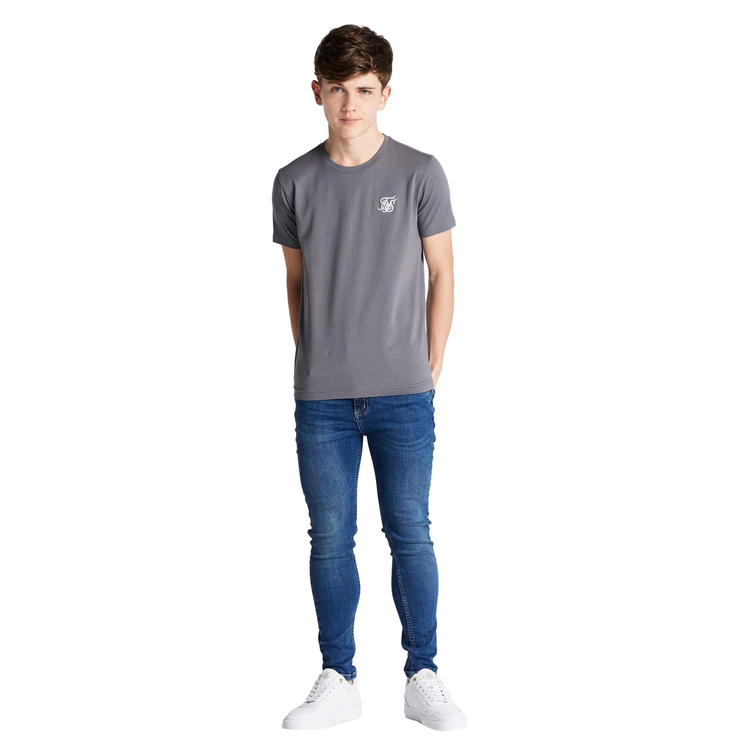 Blue - Side - SikSilk Boys Essentials Midstone Skinny Jeans