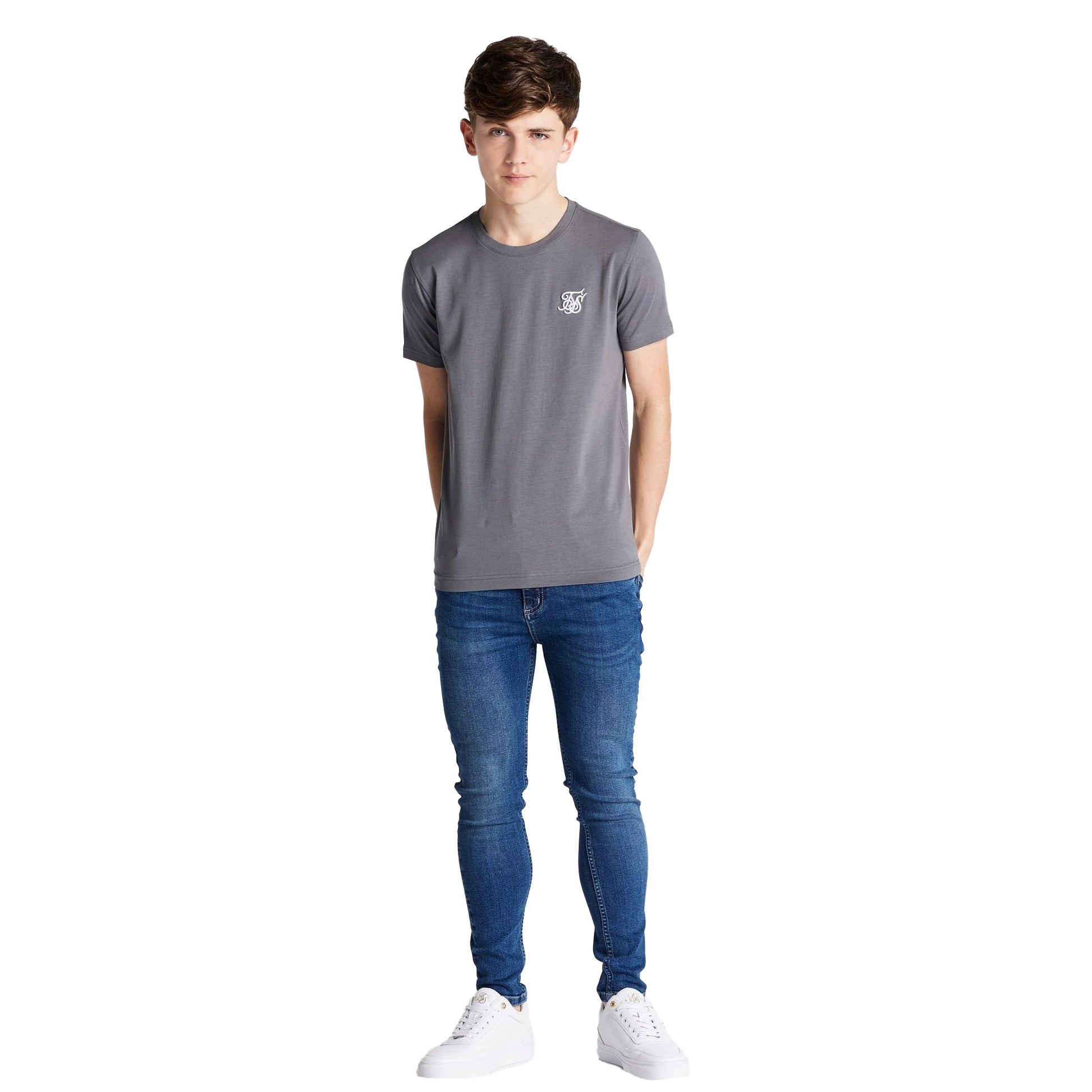 Blue - Side - SikSilk Boys Essentials Midstone Skinny Jeans
