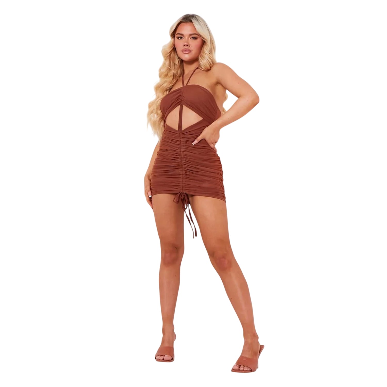Chocolate - Back - Missy Empire Womens-Ladies Ruched Bodycon Mini Dress